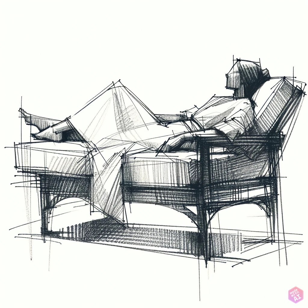AI generated image of a sketch of a human figure on a couch with a 'made with AI' badge in the lower-right corner